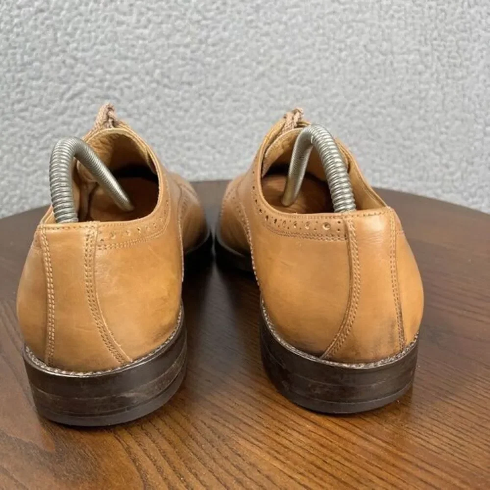 Paul Fredrick Oxford Shoes‎ Mens 8.5 Tan Brown Leather Cap Toe Brogue Made Italy